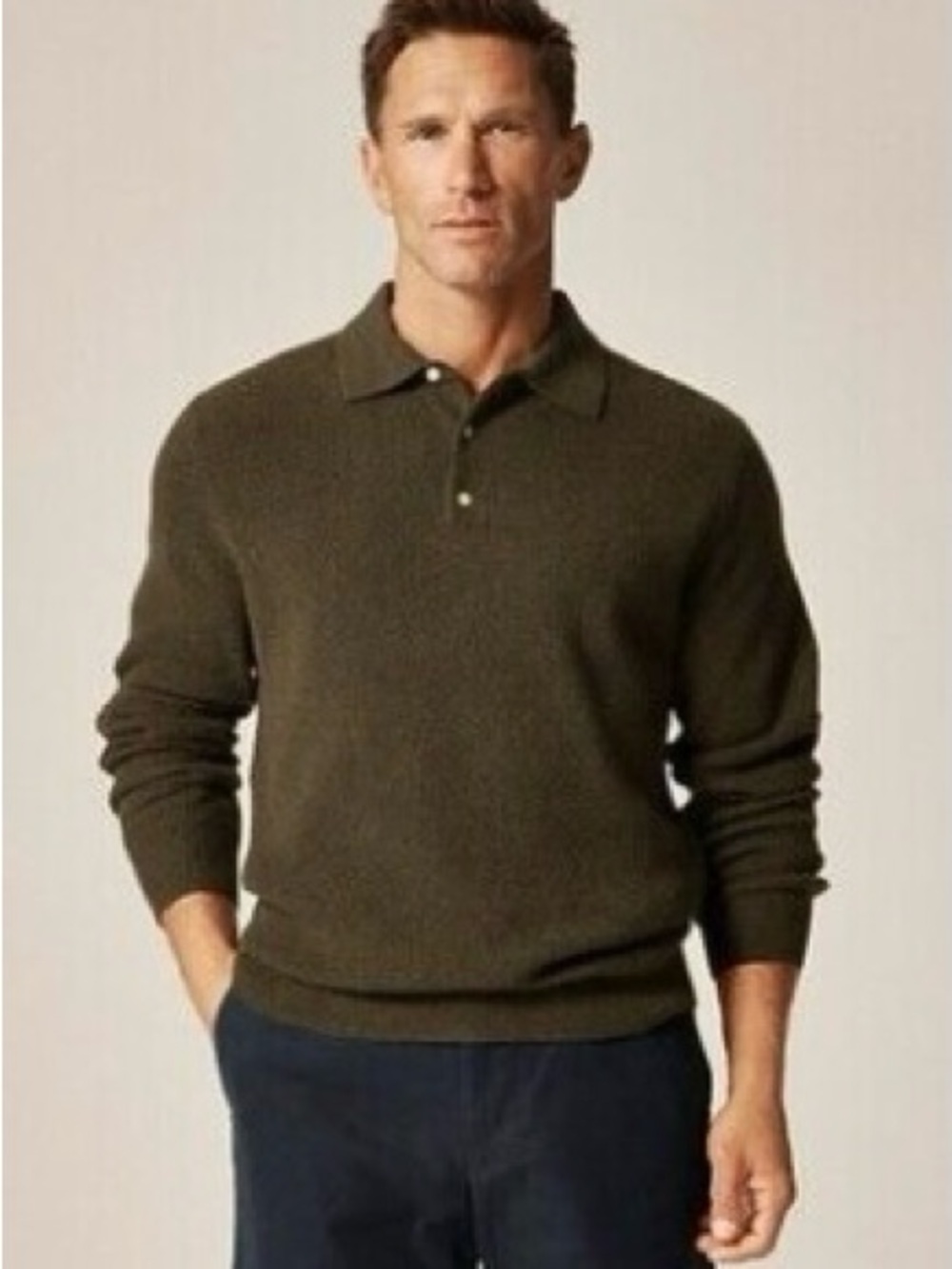 J.CREW 100% Cashmere Collared Polo Sweater In Olive $228